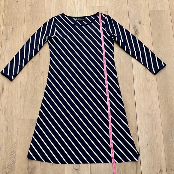 Duffield Lane Diagonal Stripe Long Sleeve A-Line Shift Dress Navy Blue White XS - Picture 8 of 10